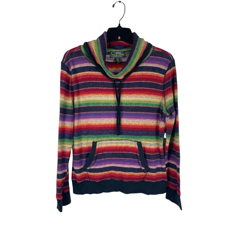 Lauren Ralph Lauren Active L Rainbow Striped Cowl Neck Top Long Sleeve Y2K Top